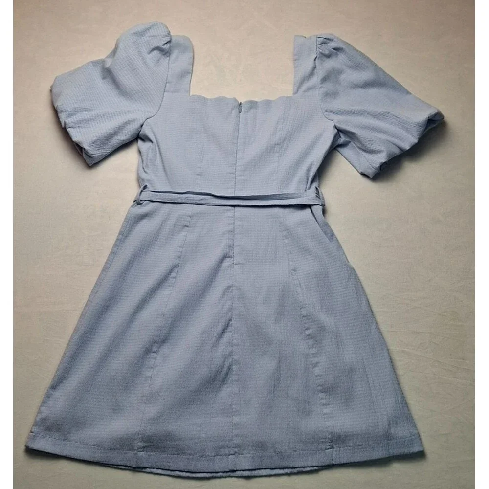 Lulus Women’s Blue Floral Cottagecore Puff Sleeve Mini Dress Square Neck Size M